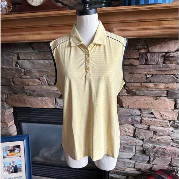 IZOD ⛳️ Ladies Yellow & White Stripe ‘G Flex’ Sleeveless Perf Golf Shirt - Sz XL - Picture 6 of 13